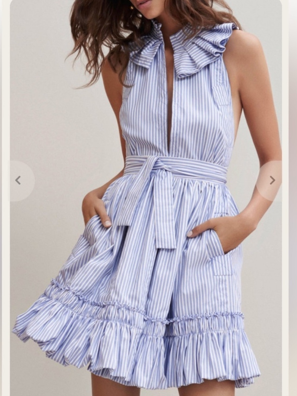 ALEXIS Blue White Striped Ruffle Briley Halter Backless Dress Size XS